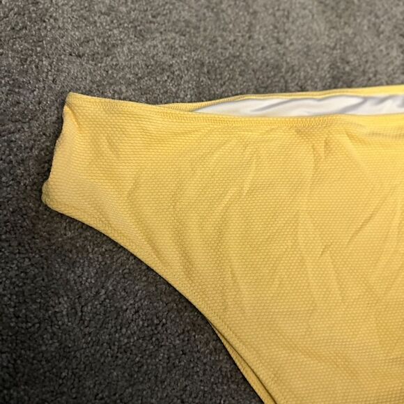 Shade & Shore Lurex Cinched Tie Back High Waist Coverage Bikini Bottom XL Yellow - Picture 4 of 7